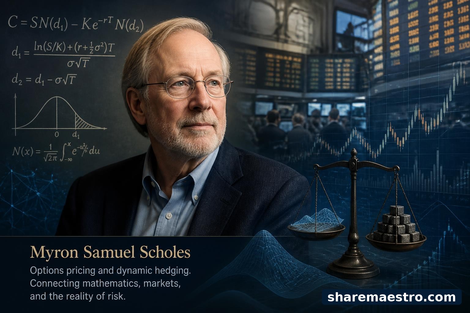 Myron Scholes' career is defined by the Black-Scholes options model, its transformation of derivatives markets, and the warning that elegant hedges can fail under leverage and stress.