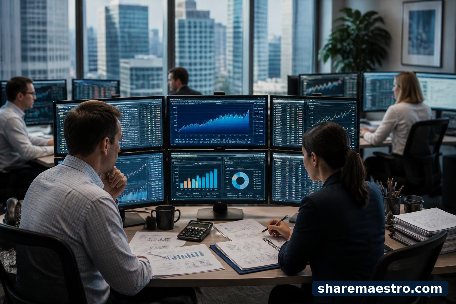 Specialty insurance professionals reviewing risk data and policy documents ahead of an earnings report.