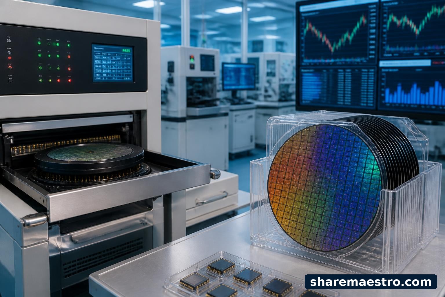 Semiconductor wafers and test equipment representing Aehr Test Systems ahead of earnings.