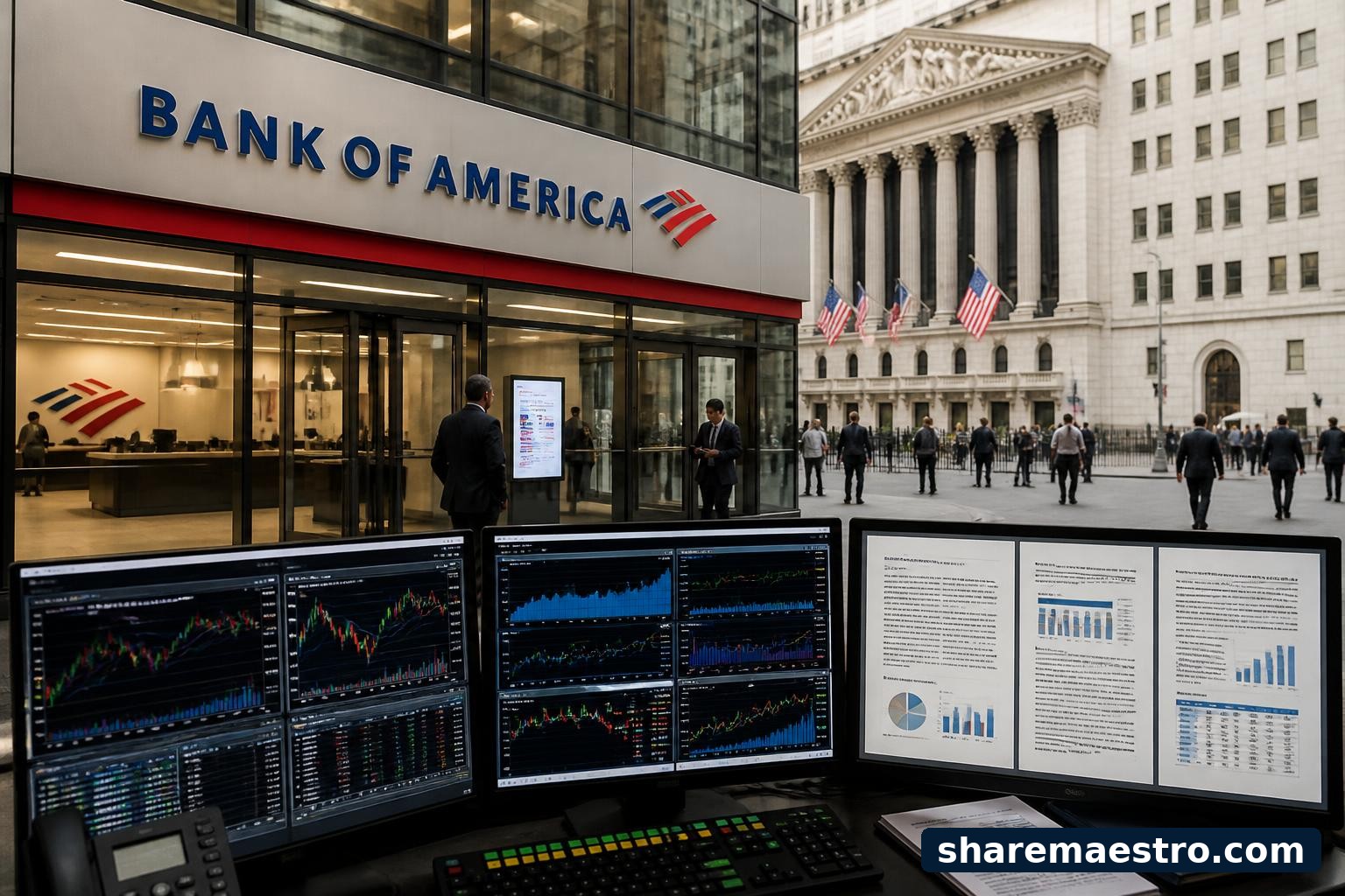 Bank of America banking office and financial data screen representing market and insider activity context.
