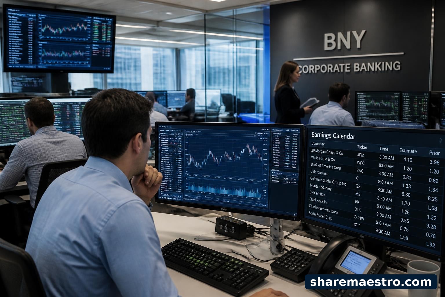 BNY banking office and financial-services desk ahead of an earnings report.