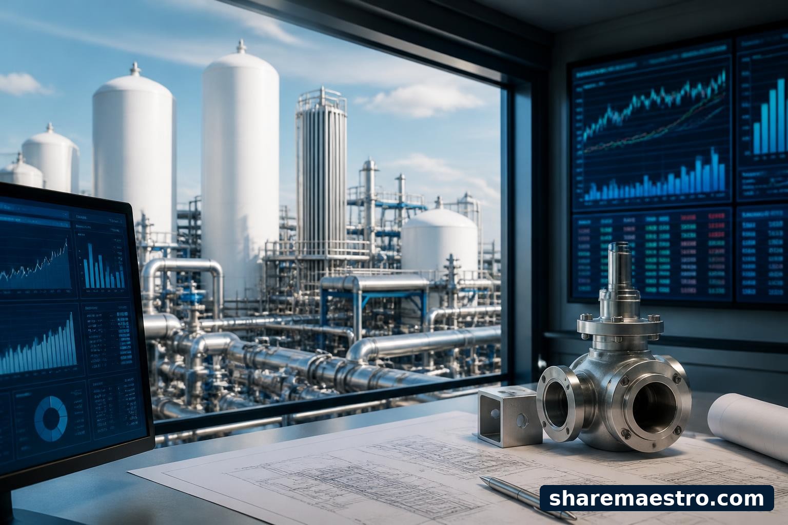 Industrial gas equipment and market-data screens representing Chart Industries earnings context.