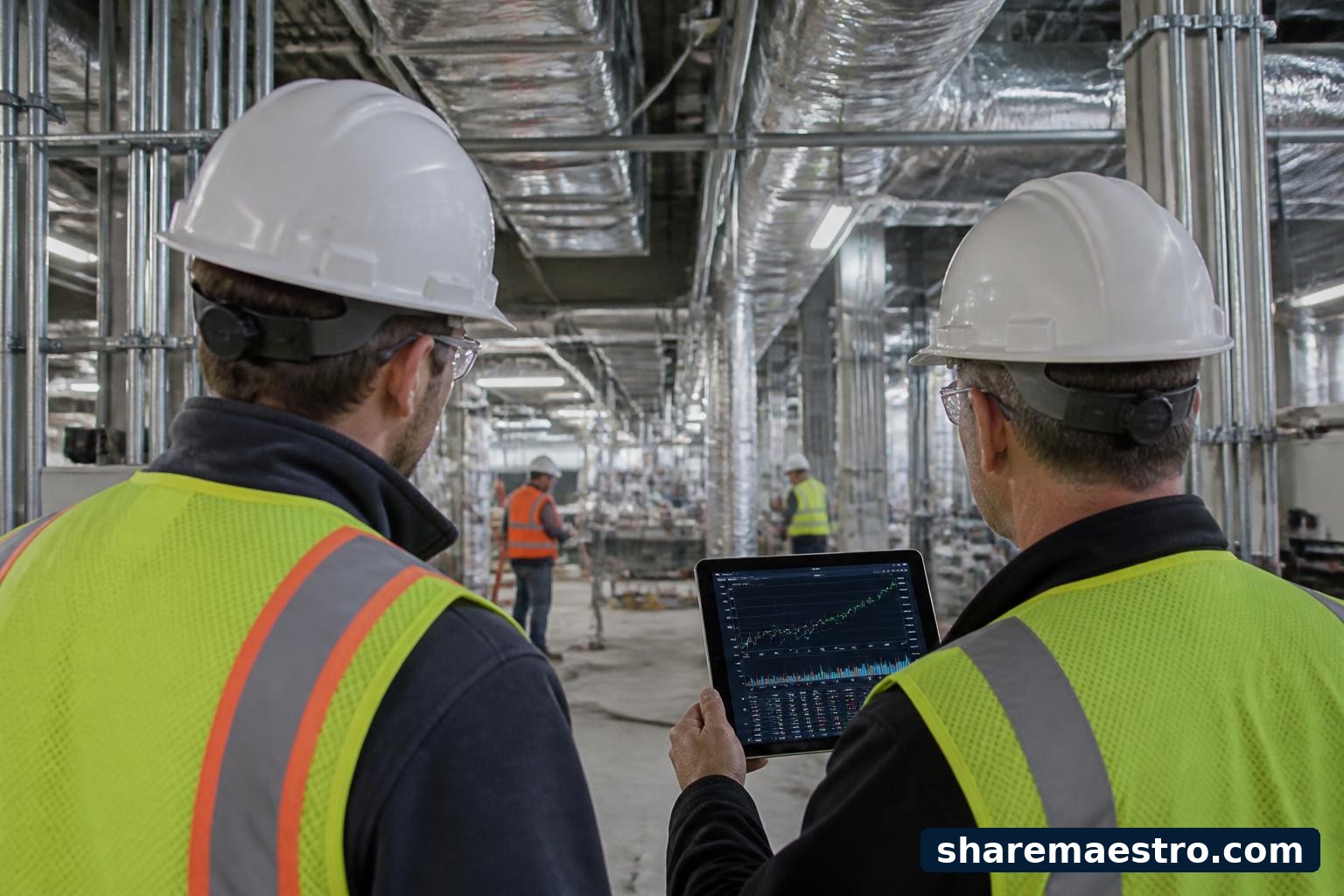 Mechanical and electrical construction work inside a commercial building, representing Comfort Systems USA ahead of earnings.