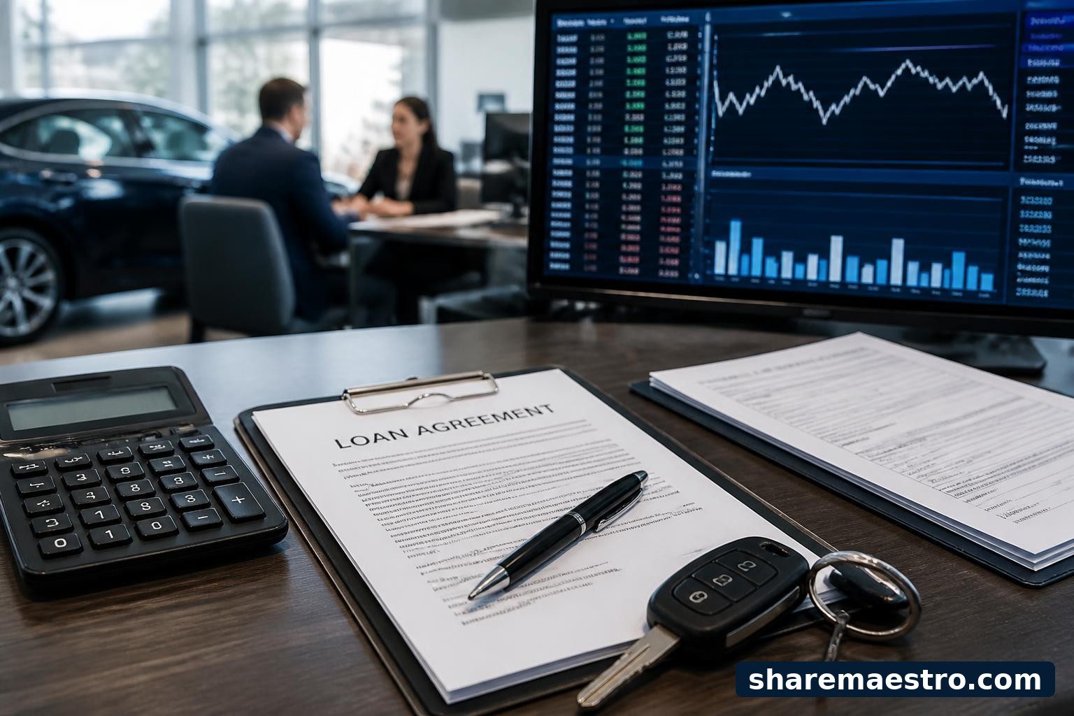 Auto dealership financing documents and market data screen representing Credit Acceptance Corporation's credit services business.