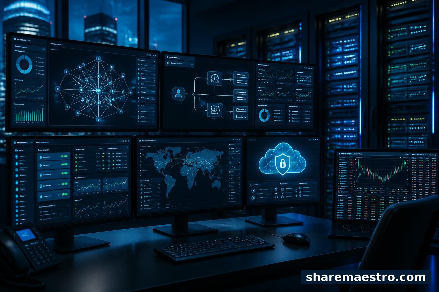 Network operations and market-data screens representing F5 Networks infrastructure software ahead of earnings.