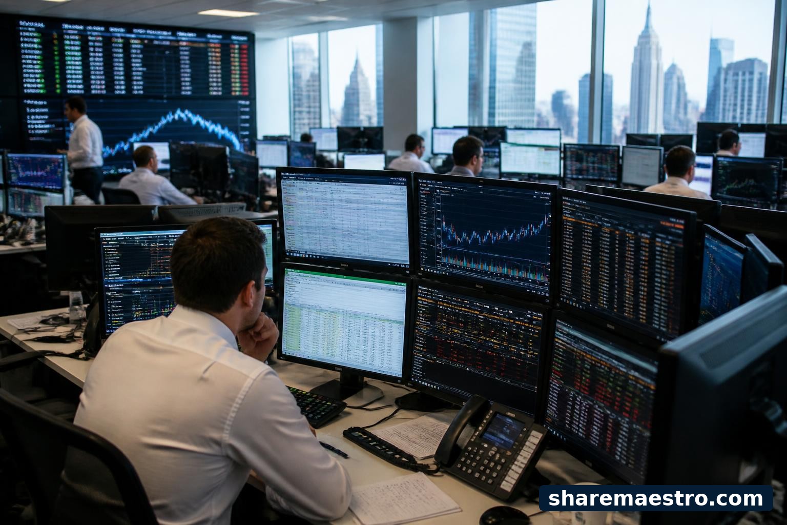 Investment banking and capital markets desk reviewing earnings and market data.
