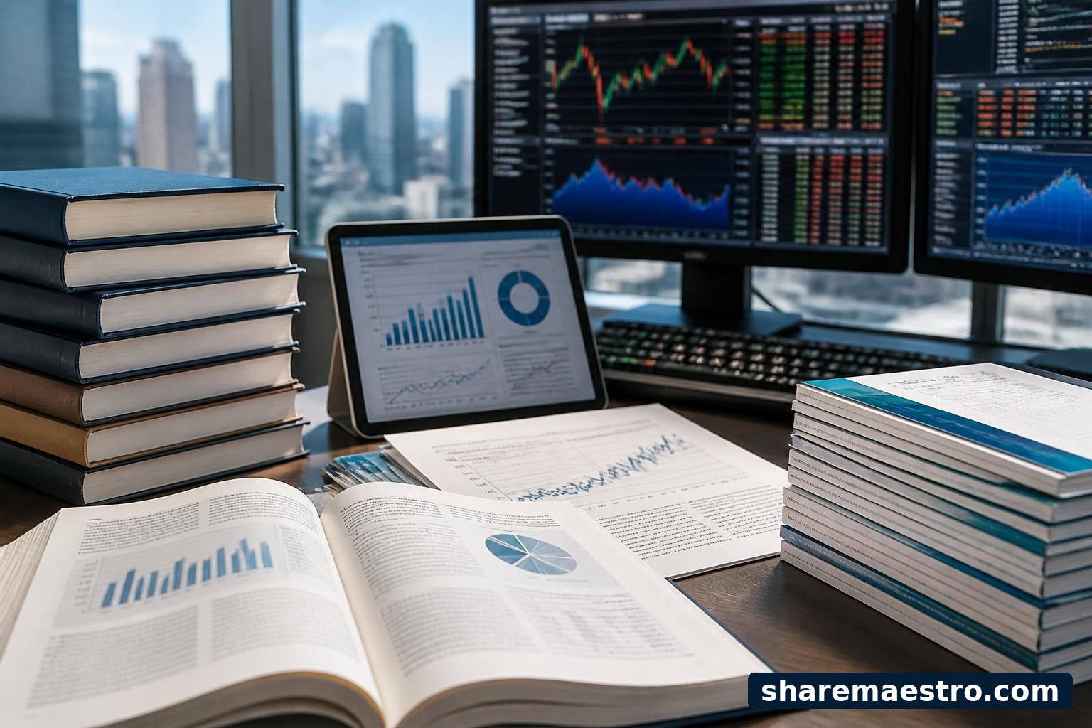 Publishing materials and a market-data screen representing John Wiley & Sons earnings watch.