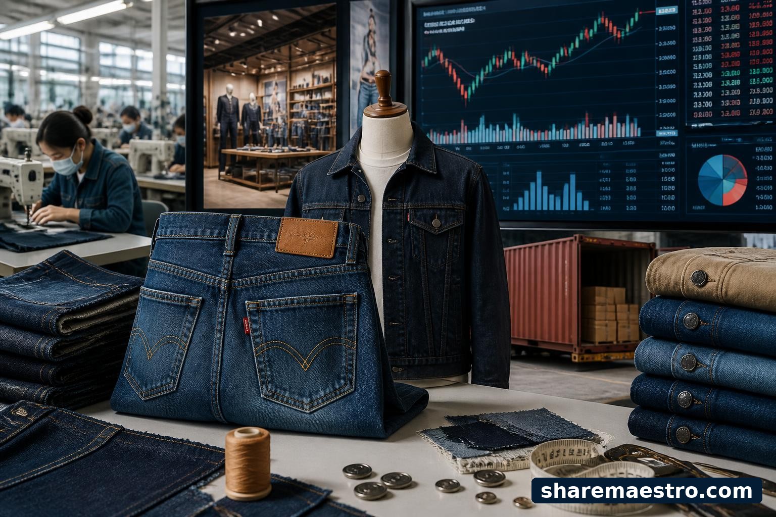 Levi Strauss denim apparel and market data screen illustrating an earnings-watch setup.