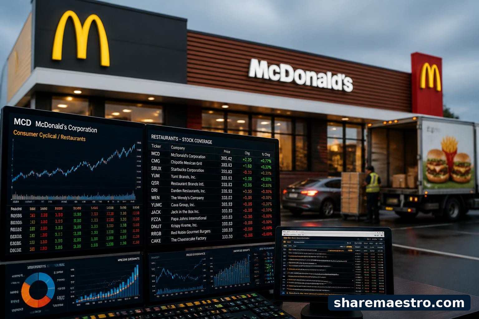 McDonald’s restaurant and market data screen representing restaurant-sector stock activity.