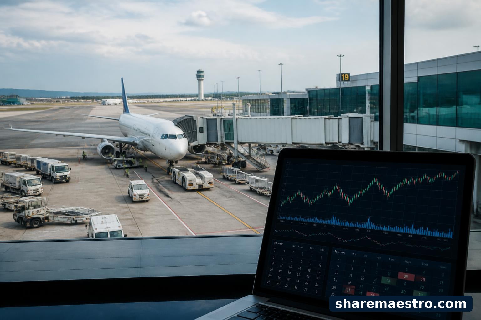 Airport terminal and financial data screen representing Grupo Aeroportuario del Pacifico ahead of earnings.