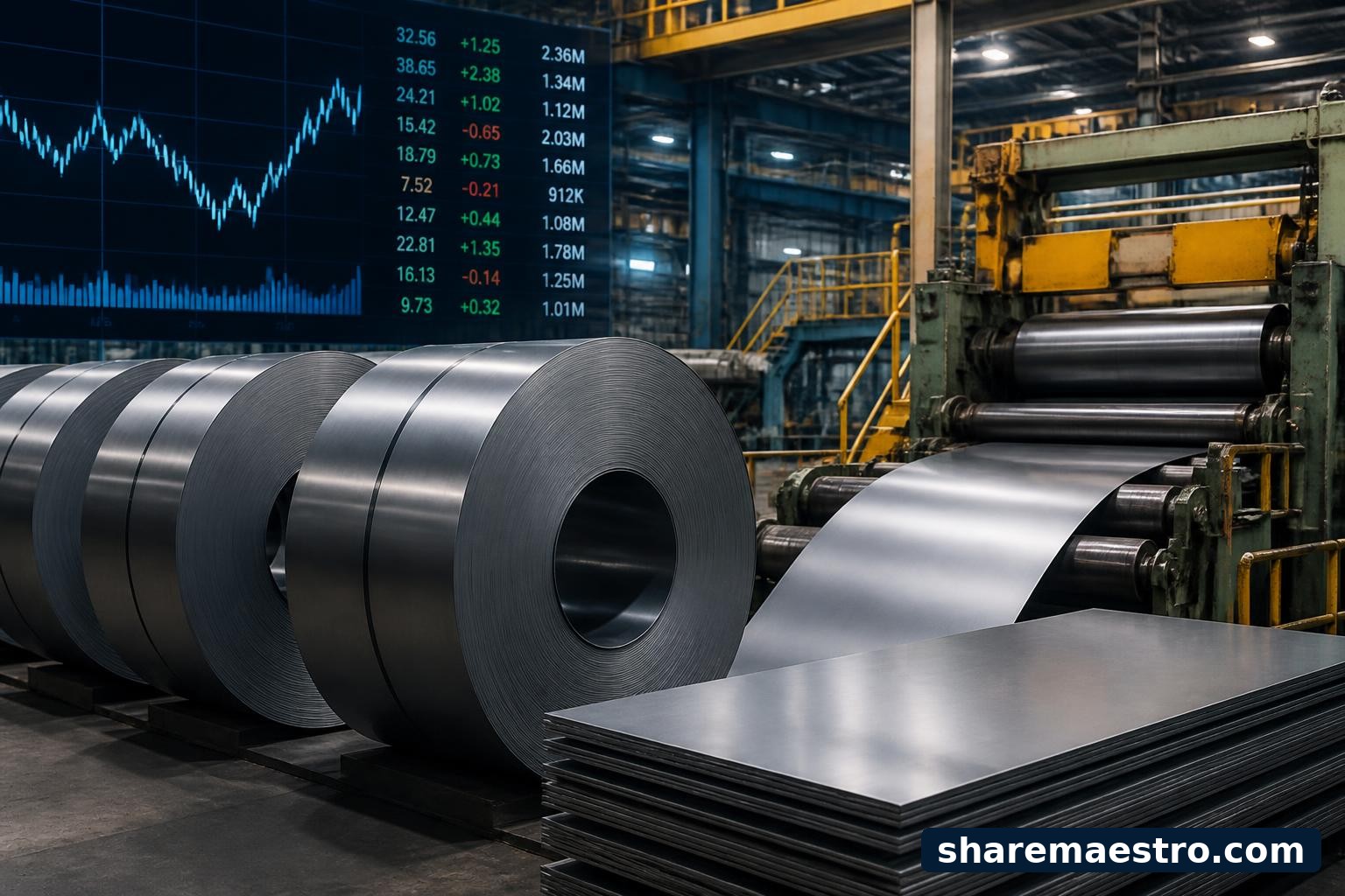 Steel coils and processing equipment representing Worthington Steel ahead of earnings.