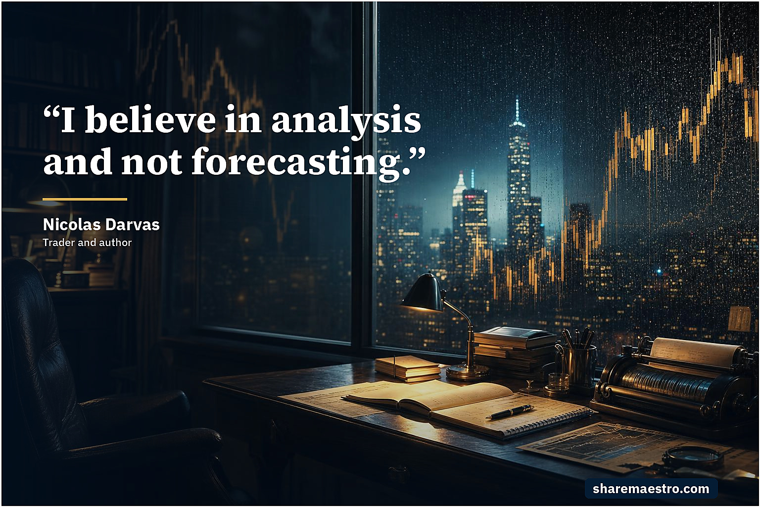 Nicolas Darvas market wisdom quote on analysis over prediction.
