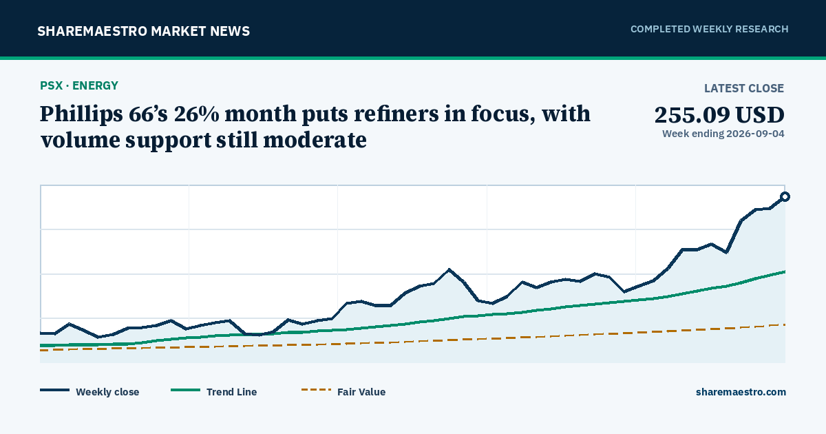 Phillips 66’s 26% month puts refiners in focus, with volume support still moderate