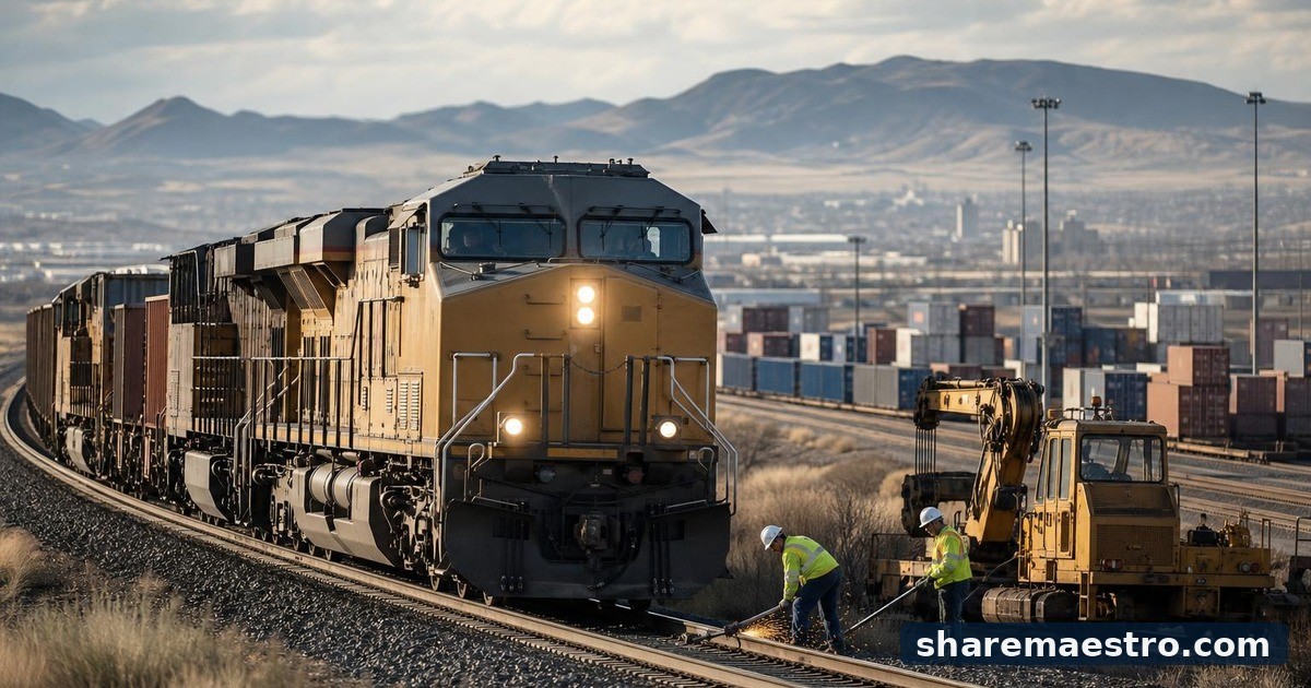 Editorial illustration of Union Pacific Corporation, Railroads.